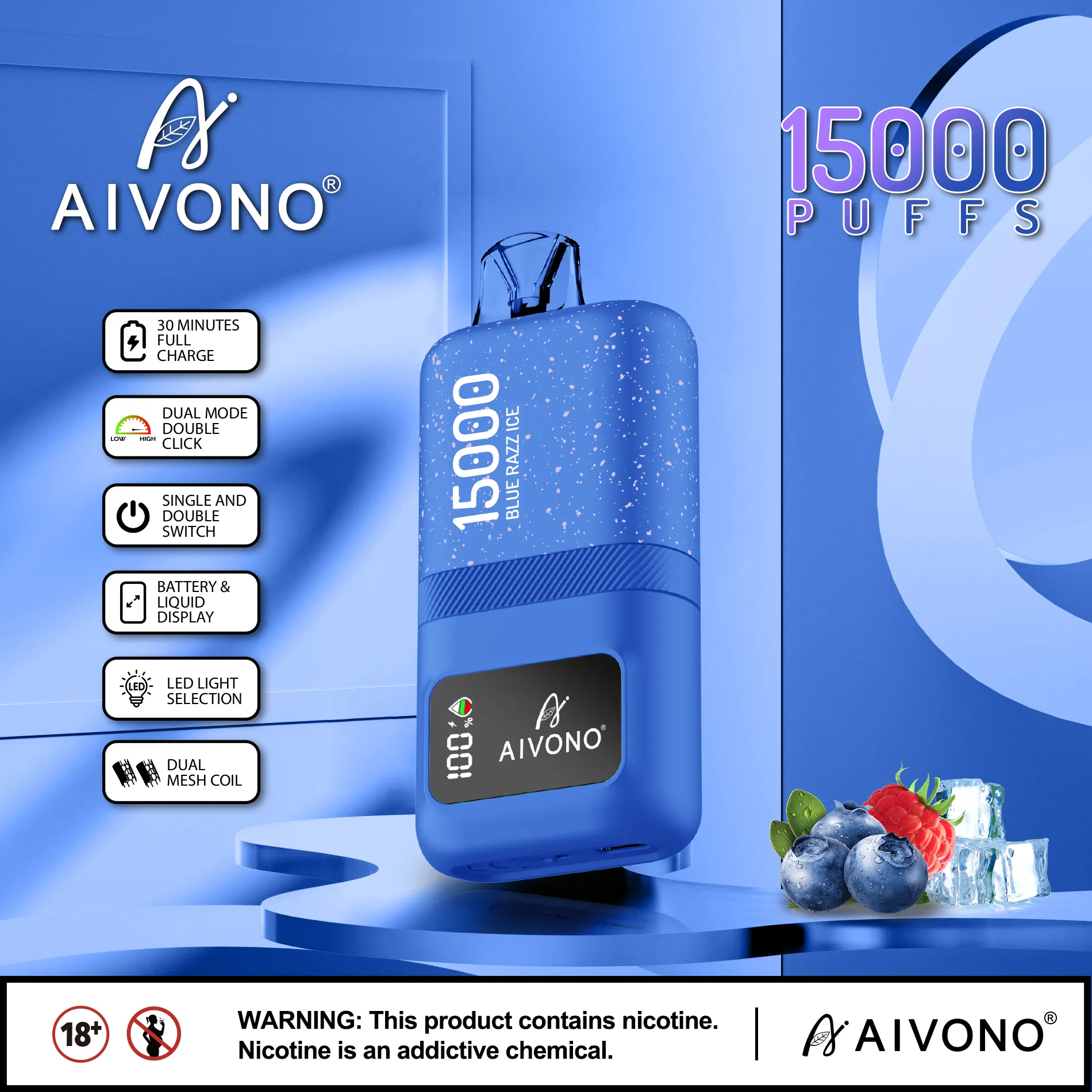 AIVONO AIM Magic 15000 15K Puffes Dispostable Vape Vaper Pen Vapor E Cigarettes Rechargeable Type-C Mesh Coil Original Nouveau 0% 2% 5% Écran intelligent Affichage E-Sigs