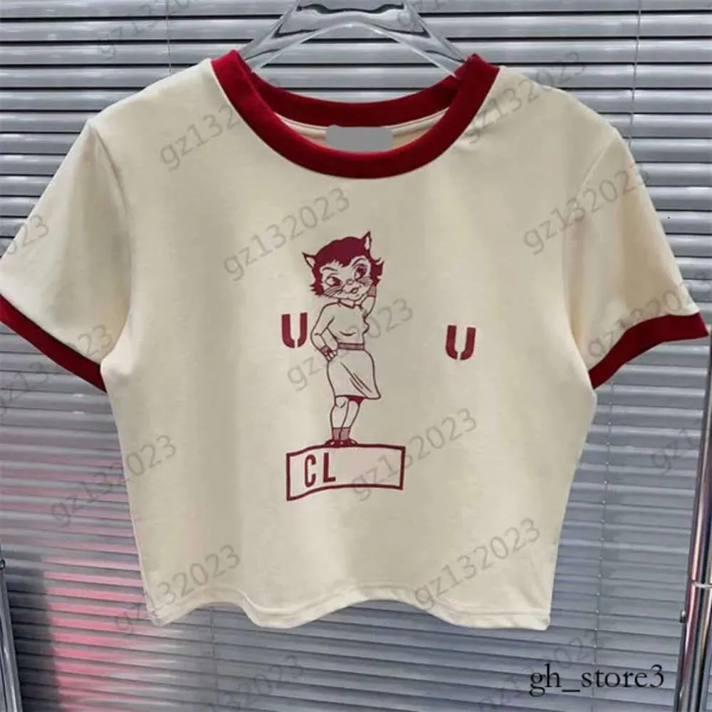 MIUI Shirt Tops Womens Designer Vêtements T-shirts Miui Cartoon Cat Girl Imprimé court t-shirt Bare T-shirt Couleurs bordures