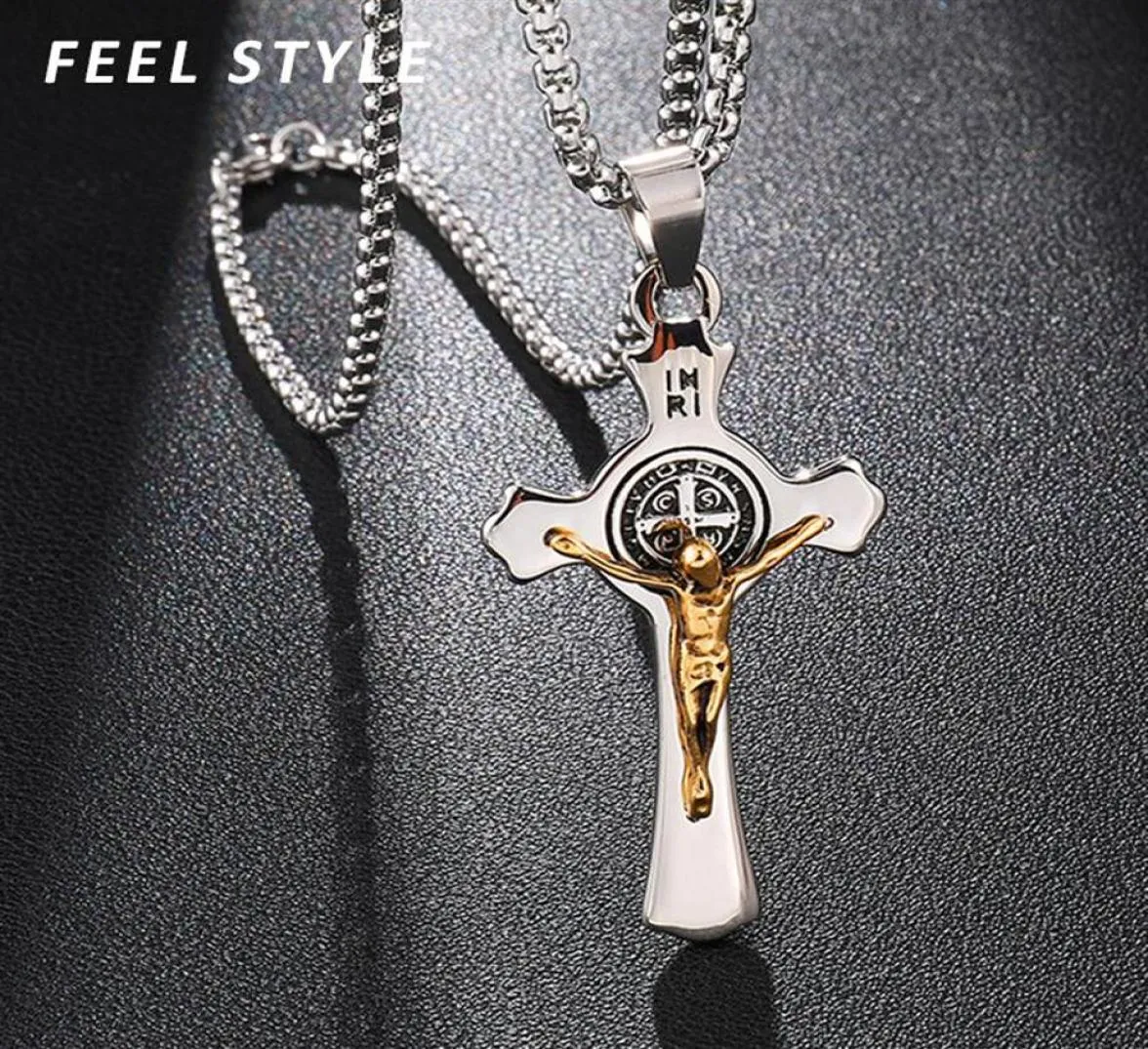 Pendant Necklaces INRI Jesus Cross Pendants Stainless Steel Exorcism St Benedict Crucifix Necklace For Men Jewelry23401997782