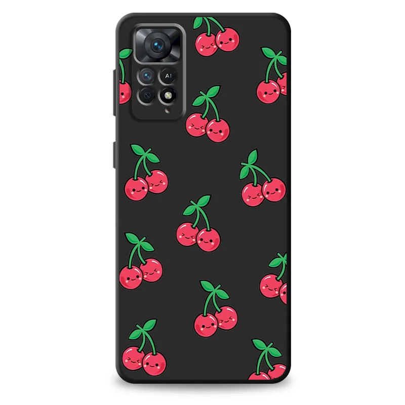 Couverture du boîtier pour Xiaomi Redmi Note 10S 7 9S 9 10 Lite 11 Pro 8 8t 11S 11T Pro 5G Pro + Note11 Back Black Strawberry Cherry