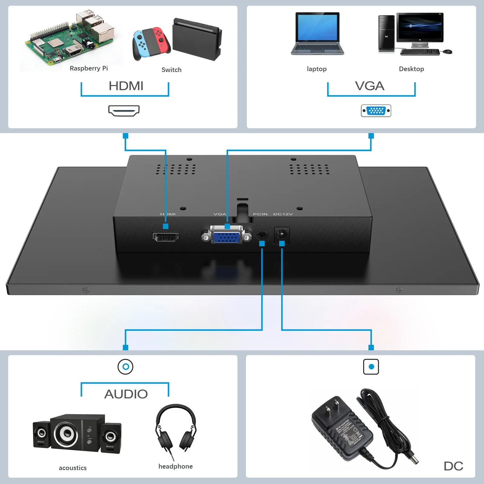 Miktver G1051 10.5 in CCTV Surveillance Desktop Monitor 1920x1280 Full ...
