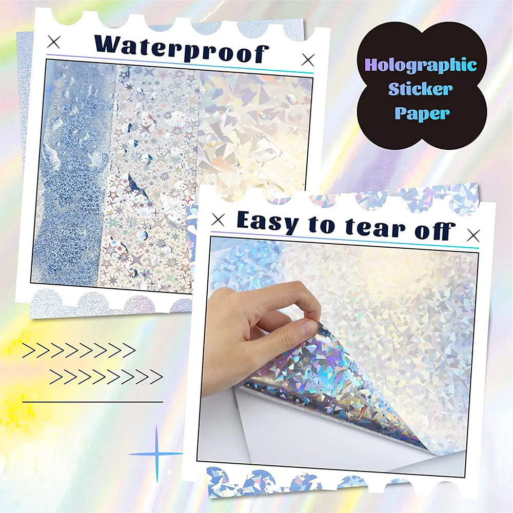 Holographic Glitter Laser Self Adhesive Waterproof Vinyl Stickers A4 ...
