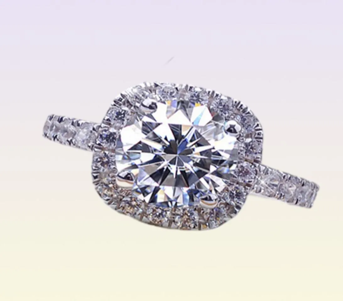 Solitaire Ring 100 Lab verlovingsring 13 Ronde briljante diamant vierkant Halo Ring Dream Wedding Band Band met doos 2211031170222