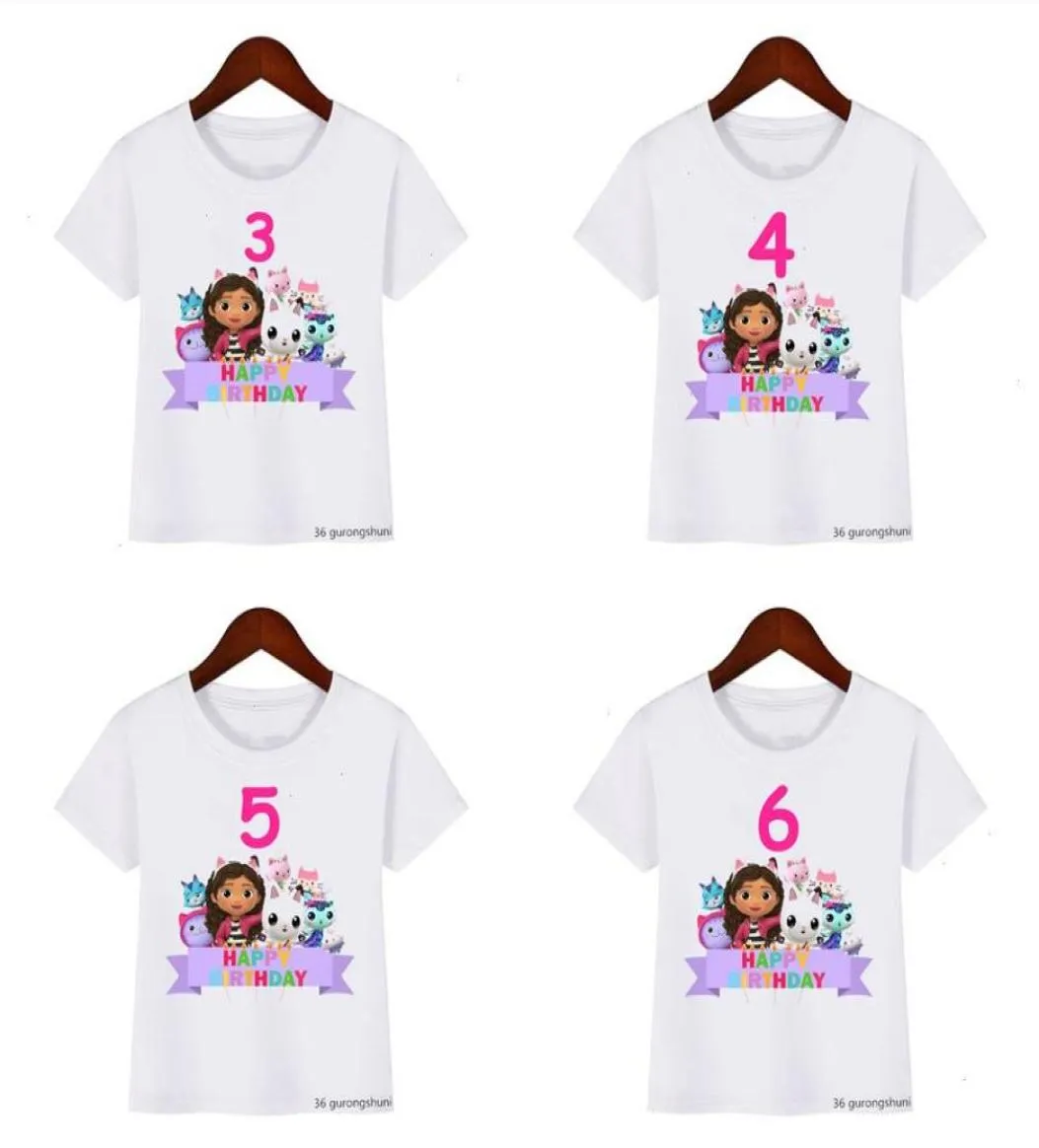 Kawaii Girls Tshirt mignon Gabbys Doll House Cartoon Print for Kids Birthday Clothing 210 ANS TOPS9050083