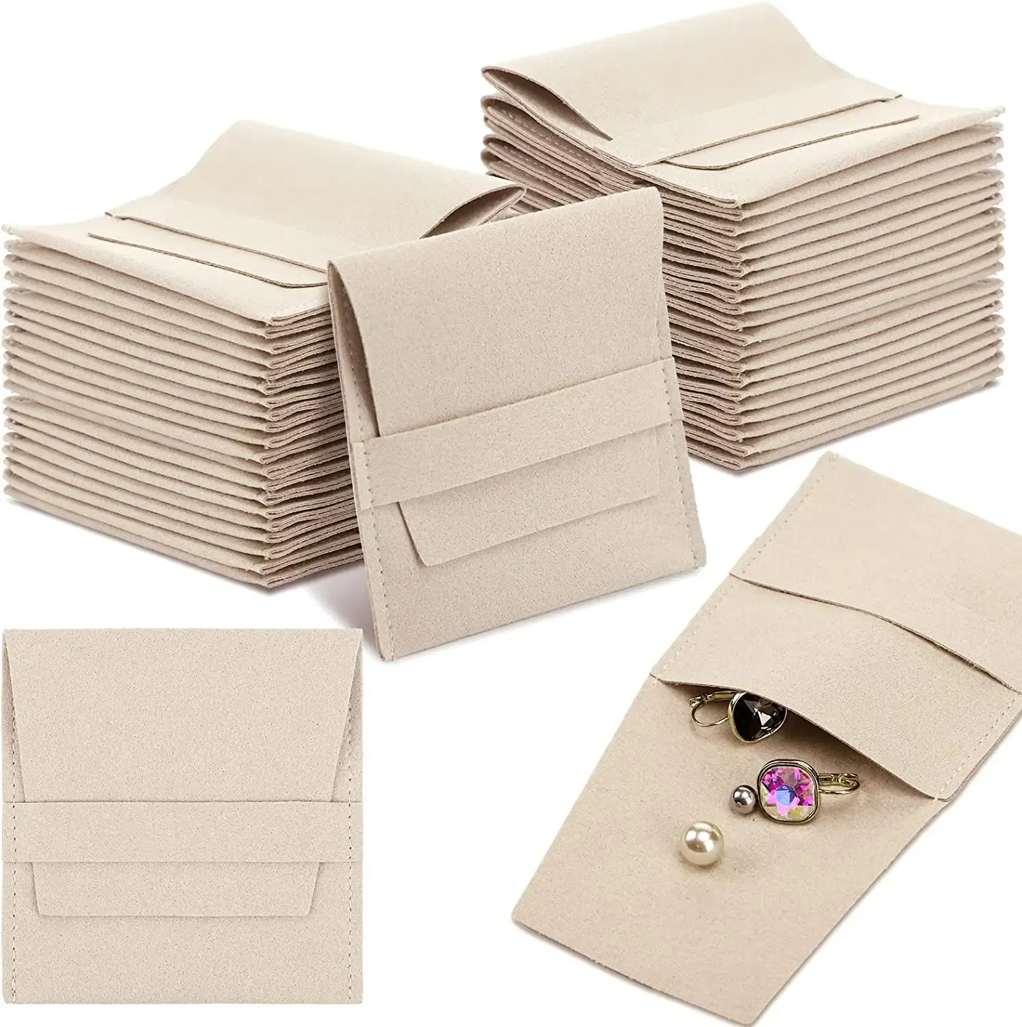 5st Microfiber Flap smyckeväska för örhängen Ring halsband förvaringspåse förpackningsprodukter presentorganisator tillbehör leveranser