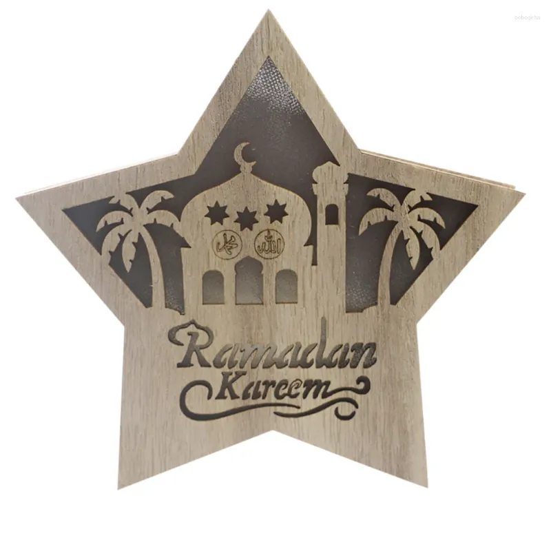 装飾的な置物木製ラマダンイードムバラク装飾ホームムーンの装飾導かれたキャンドルライトデスクトップデコレーションペンダントガジェ