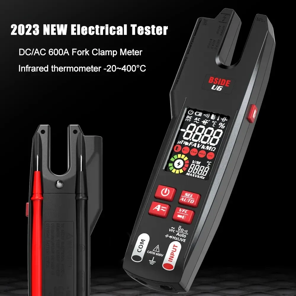 BSIDE Profesional Fork Meter 9999 Counts USB Charge Electrical Tester Clamp meter True RMS 600A Digital DC AC Clamp Meter NCV U6