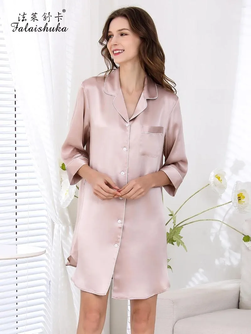 Kvinnors sömnkläder 16 Momme Silk Nightshirts Women Elegant Nightdress Natural Sleep Dress S5906