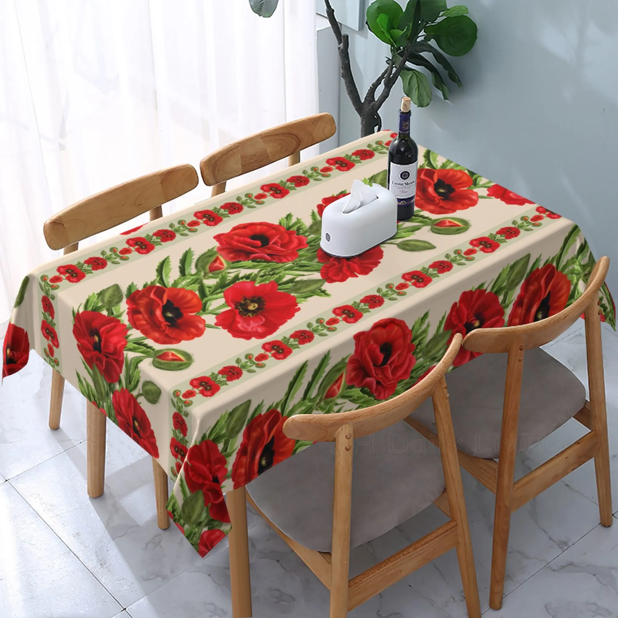 Red Flower Poppy prostokąta obrus 60x90 cali do mycia stolika do stolika do stolika do kuchennej imprezy stołowej Dekoracja tabletopa