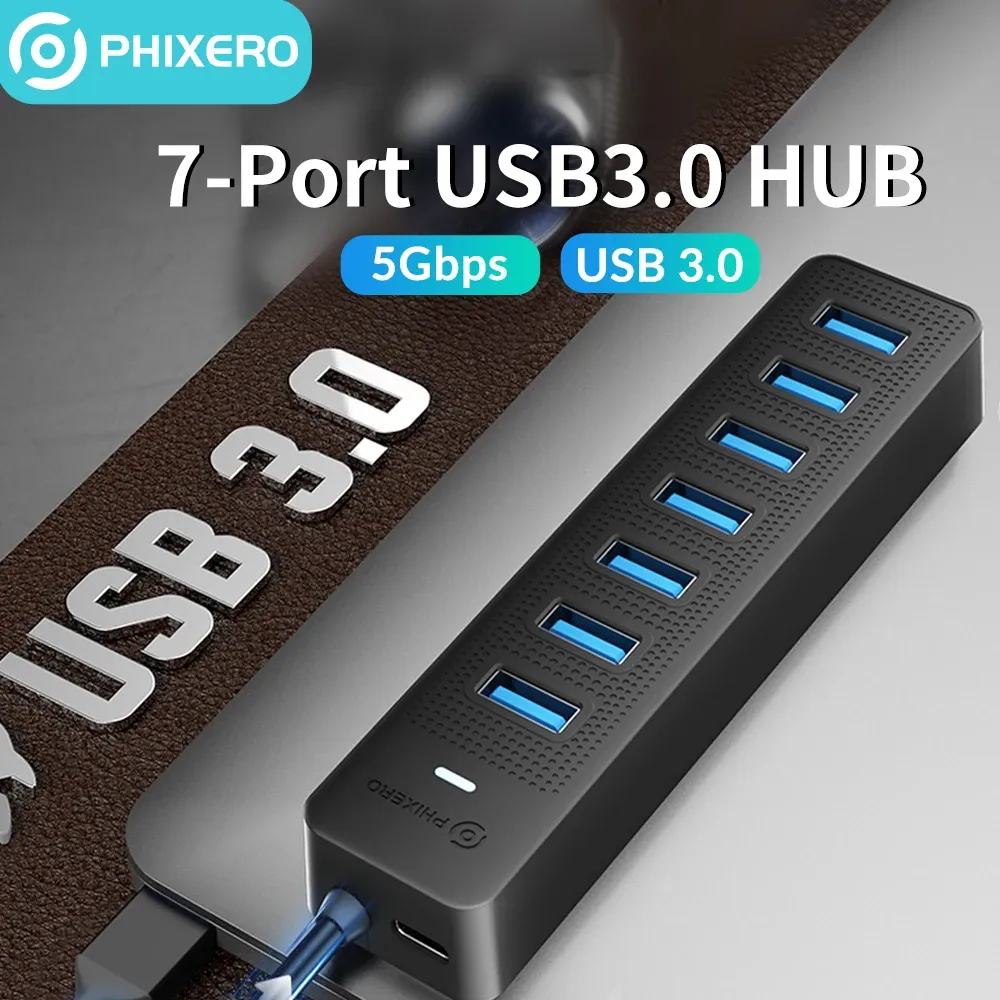 Hubs Phixero USB 3.0 Hub Multiport Splitter USB A Tip C Adaptör Uzantısı 5Gbps Yüksek Hız