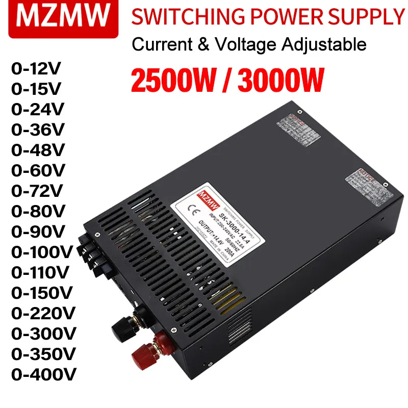 MZMW 2500W 3000W 스위칭 전원 공급 장치 AC 110/220V-DC 0-12V 24V 36V 48V 60V 80V 90V 110V 220V 300V 350V 400V 조정 가능한 SMP