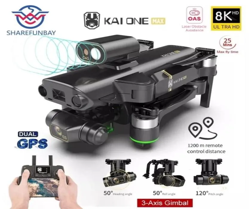 Kai One Max Drone Profesional 8K Dual Camera GPS 5G Wi -Fi 3Axis Gimbal 360 Unikanie przeszkód RC Quadcopter 12 km Dron Toys 2109155649977