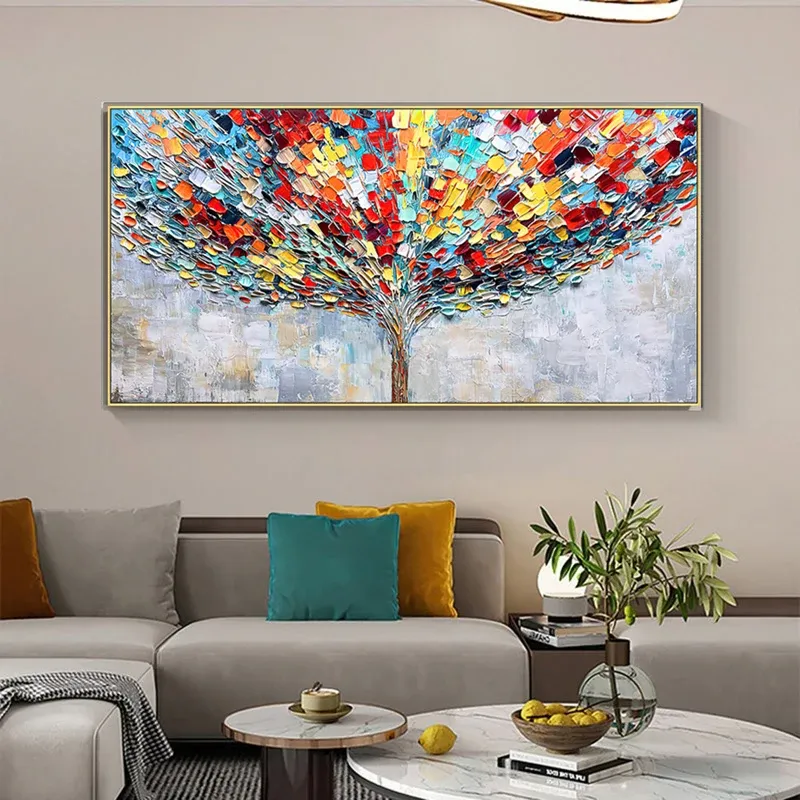 Handpainted Gold Money Tree Large Knife Oil Painting Abstract On Canvas Modern Home Decor Art Wall Picture For Home Wall Art