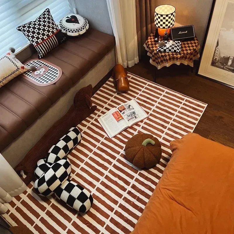 Retro Checkered Dywet salon duży obszar Pluszowe dywaniki stoły do ​​kawy mata cloakroom miękka mata noża łóżko sypialni puszysty dywan