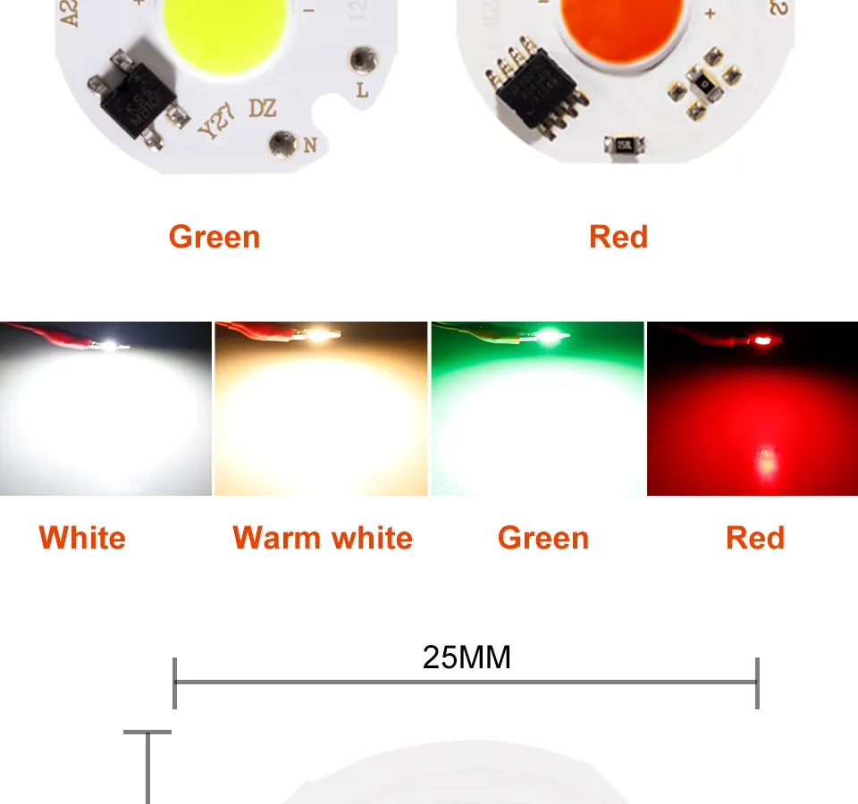 LED Light Matrix 12W 10W 7W 5W 3W COB Chip Lamp 220V 27mm Diode Array ...