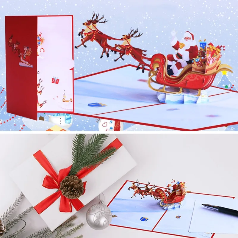 Cartoline di Natale 3D Creative pop up biglietti d'auguri colorati carrelli volanti feste feste natalizi di Capodanno