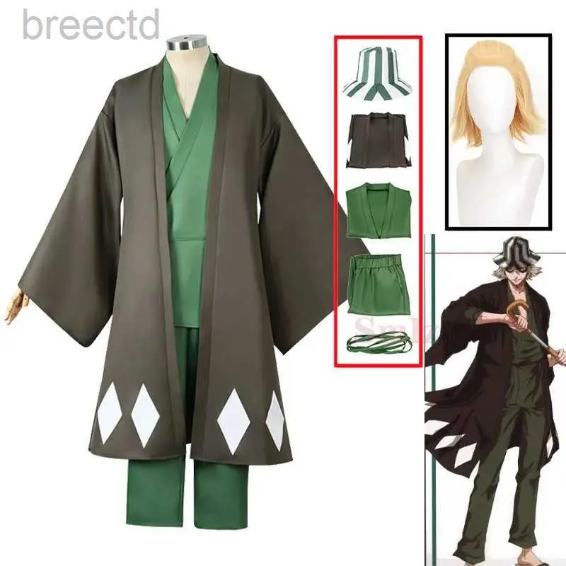 Anime Costumes Urahara Kisuke Cospaly Anime Bleach Cosplay Costume Aldult Grey Kimono Pants Hat Outfits Halloween Carnival Party Costume 240411