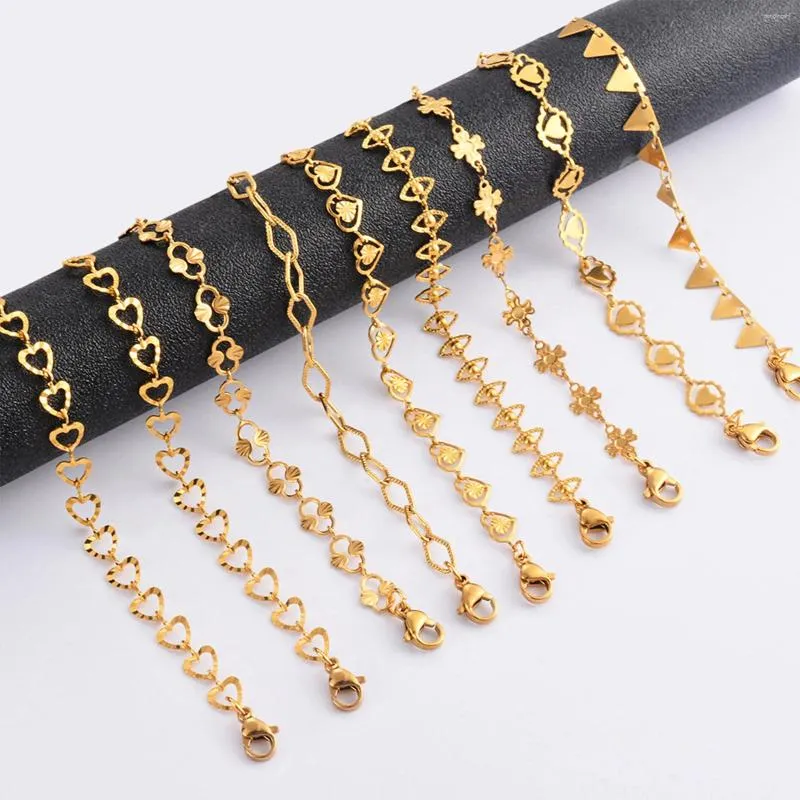 Charmarmband 304 rostfritt stål handgjorda geometriska länkkedja för kvinnor smycken 18k guld färg daglig tillbehör 18 cm lång 1 bit