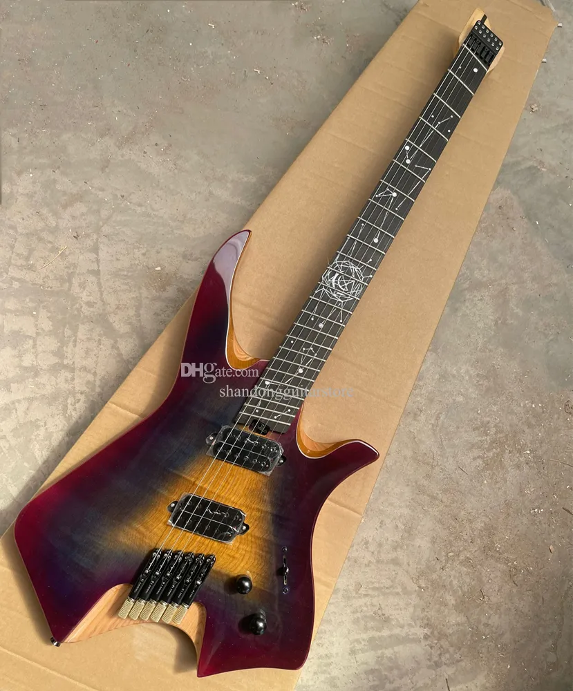 6 String Siyah HH Pikaplı Başsız Elektro Gitar, Ücretsiz Kargo, Logo/Renk Özelleştir