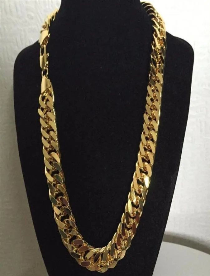 Chaîne de collier masculin lourd 18K Bijoux de chaîne de trottoir double en or jaune 18 carats de 60 cm de long 10 mm de large219e6578154