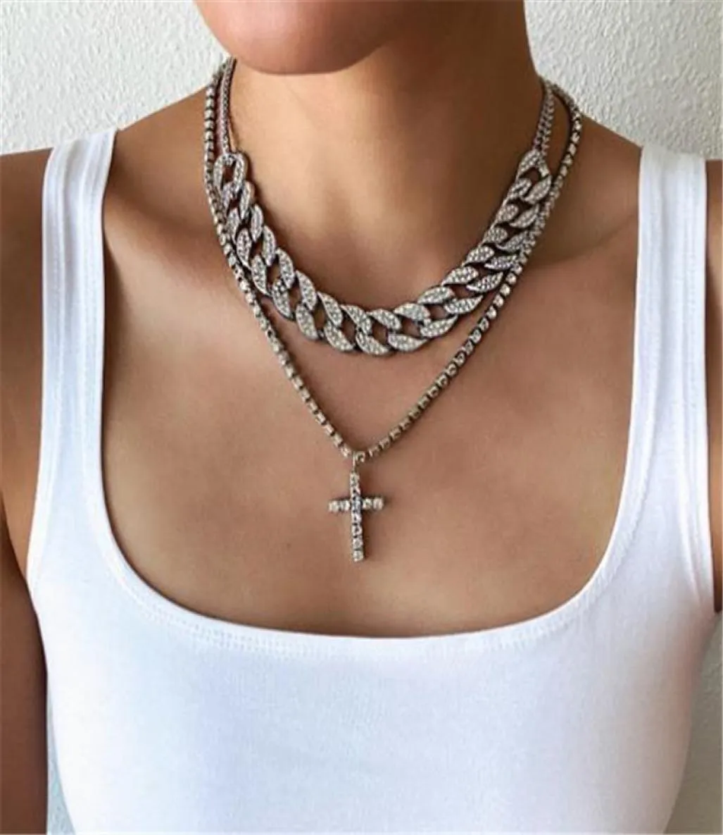 Hip Hop Cuban Link Chain Choker necklace set Iced Out pendant necklace Jewelry Women Men Hiphop Bling Luxury Jewellery9772588