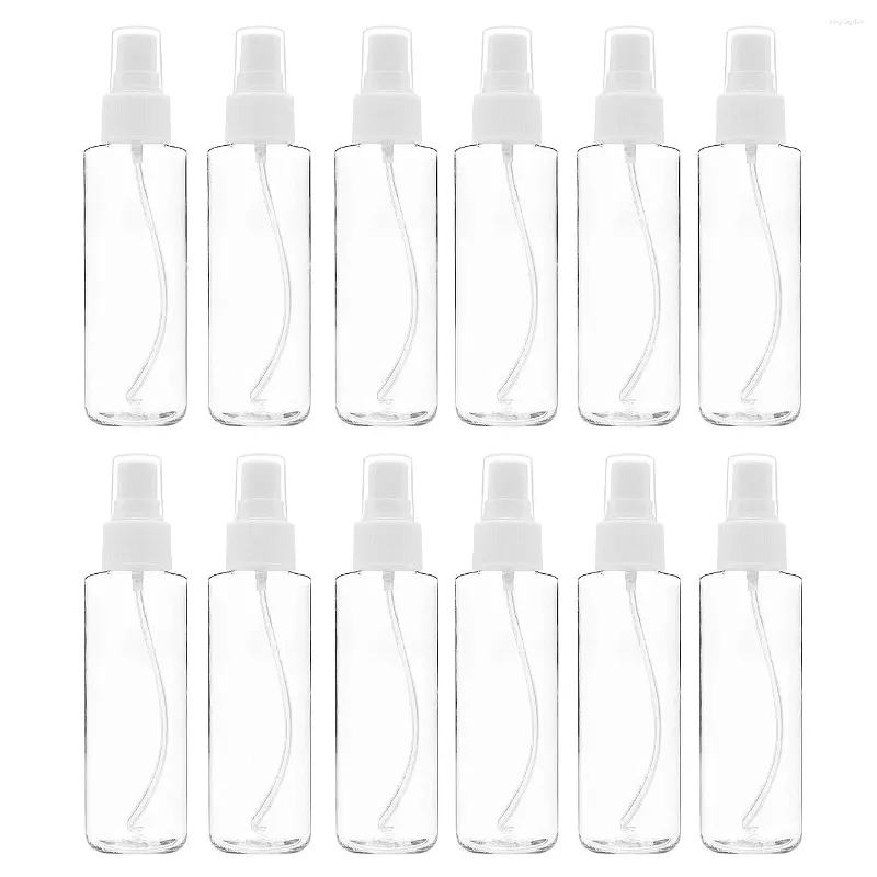 Lagringsflaskor 12 pack fin dim klar spray 120 ml (4 oz) med pumplock återanvändbar och påfyllbar liten tom plast