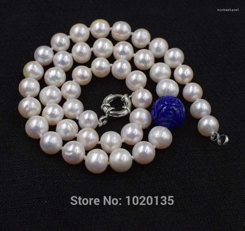 Chains Eau de nacre blanc près de Round et Lapis Lazuli Collier de perles de nature sculptée en gros 18nch