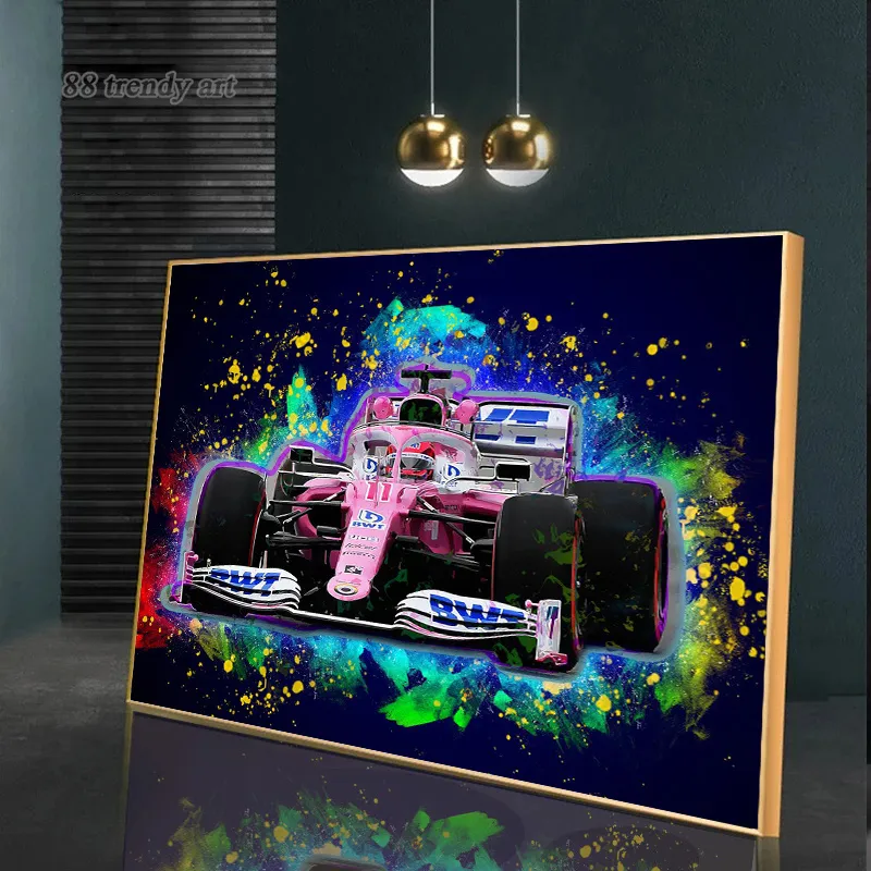 F1 Racing Car Graffiti Poster Stampe Art Abstract Tela Painting Fresco Racing Wall Art Pictures per casa Decorazione per ragazzi Murale