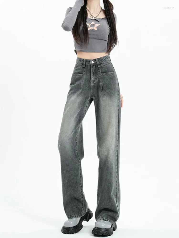 Frauen Jeans mit hoher taillierter Weitbein für Frauen 2024 Herbststy