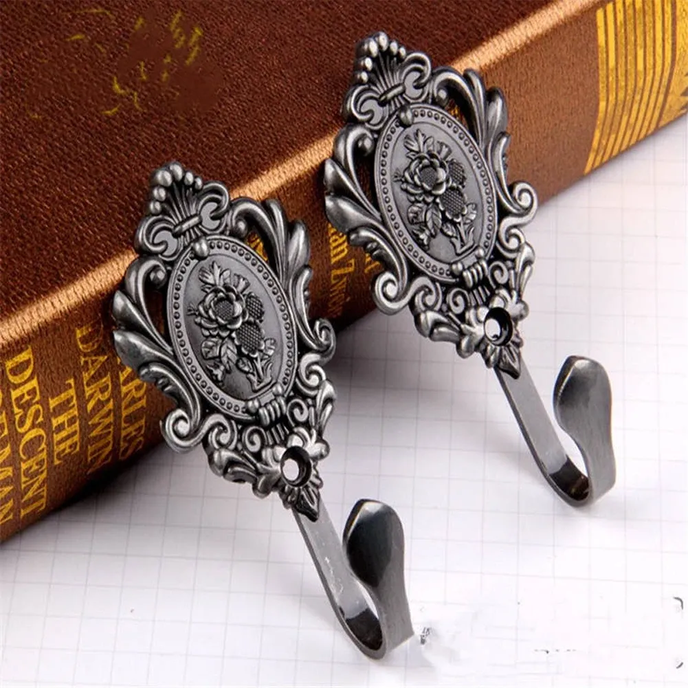 2pcs Vintage Alloy Curtain Tieback Wall Mounted Drapery Bedroom Window Holdback Hooks Hat Rose Pattern Fittings Door Home Decor