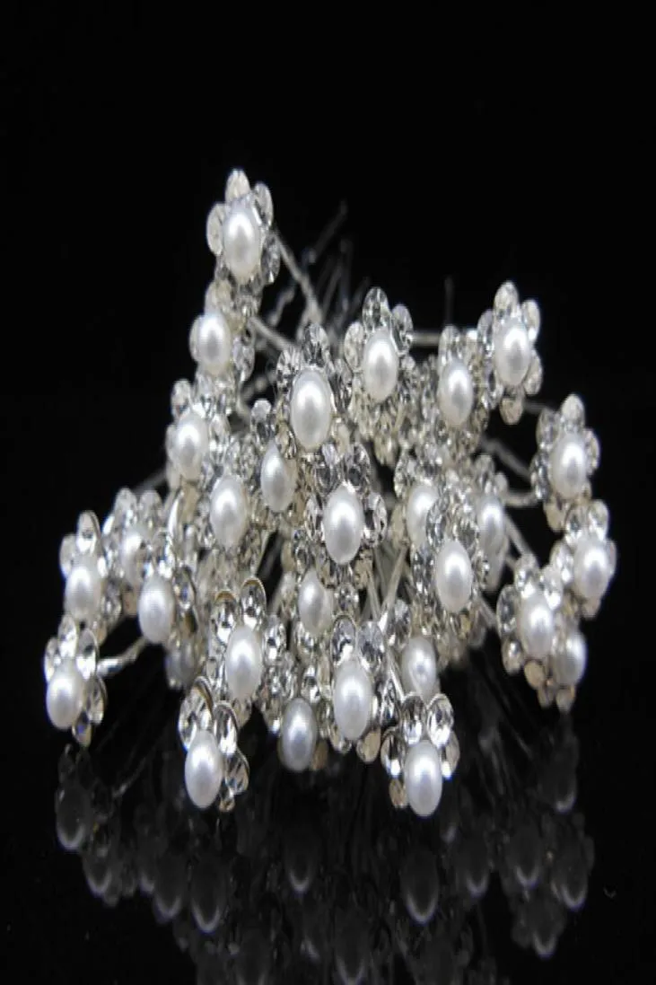 10PCS Bridal Hair Headpieces Pins With Pearl Crystal Flower Wedding Dresses Accessories Clips U Pick Tiaras Bride jewelry Headpiec6851759