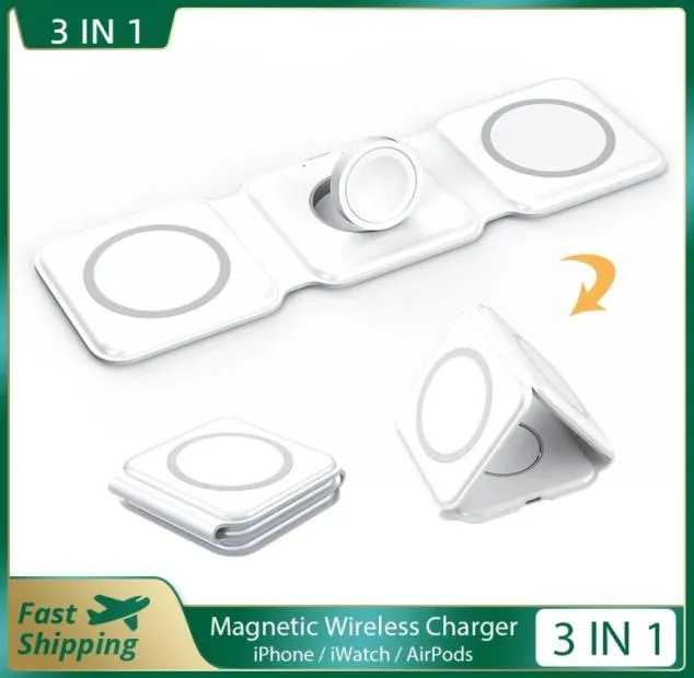 3 en 1 Pliant magnétique Chargeur sans fil Station de charge sans fil rapide pour iPhone 13 12 11 Pro Max Apple Watch AirPods Samsung1073146