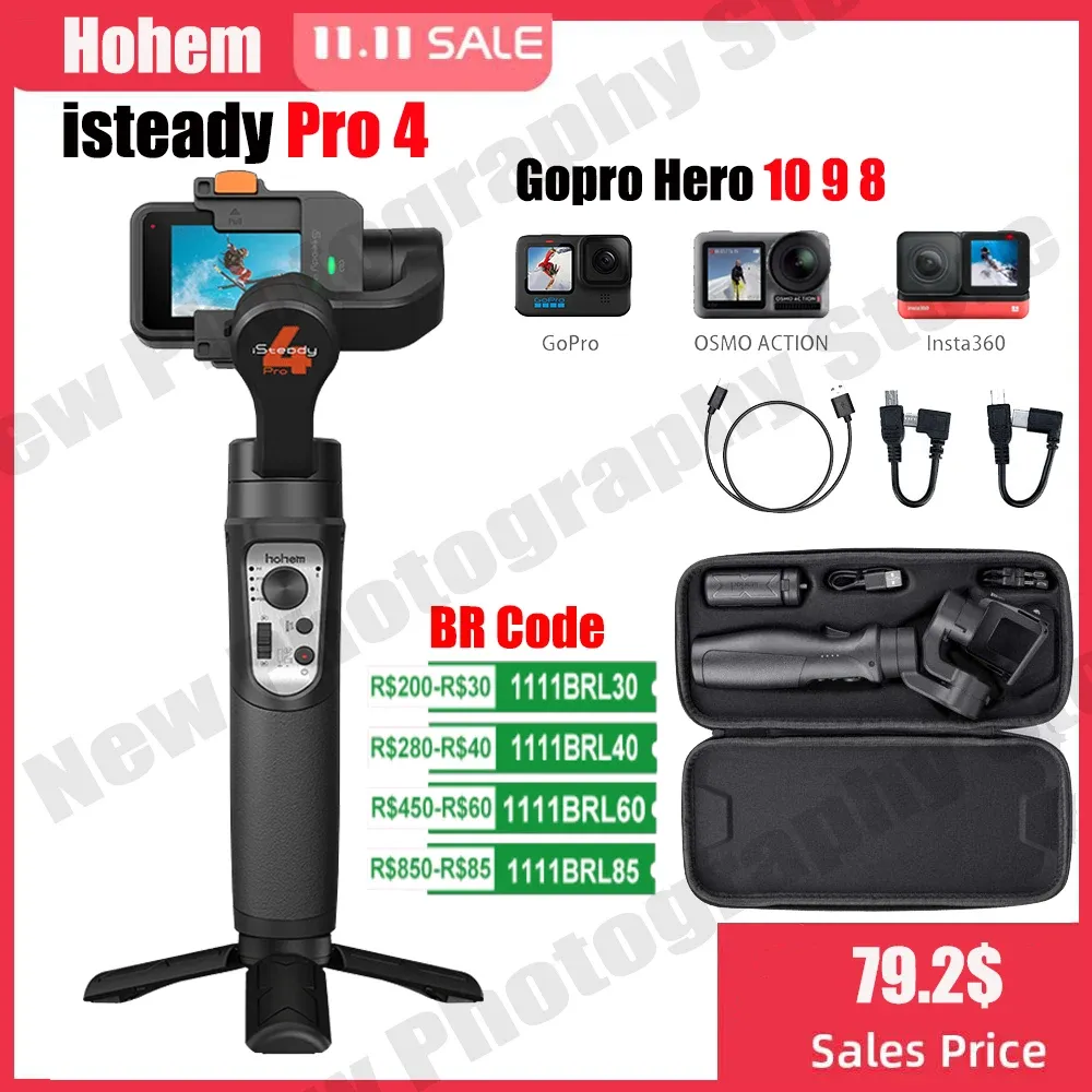 GIMBALS Hohem ISteady Pro 4 Camera Gimbal 3Axis Stabilizzatori portatile per GoPro11 10 9 8 7 6 5 Insta360 One R dji Osmo Action