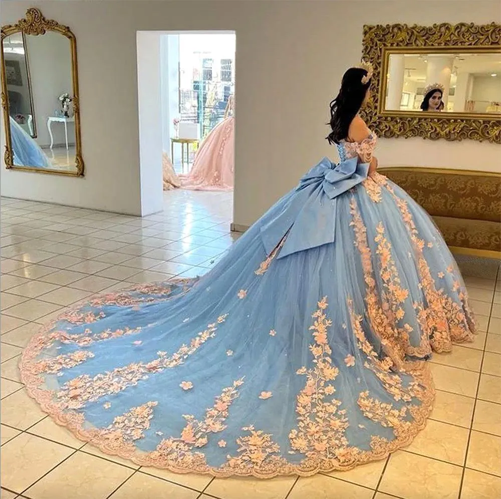 Quinceañera Azul Vestidos De 15 Tipo Cenicienta Tematica