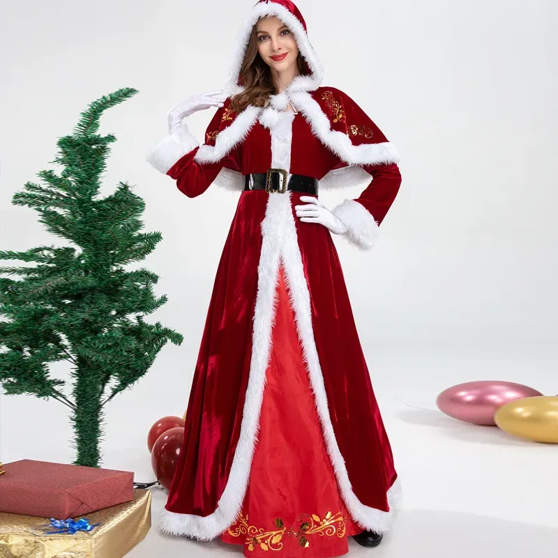 Deluxe Classic Mrs. Claus Disfraz navideño Fiesta de Navidad Santa Claus Cosplay Vestido rojo