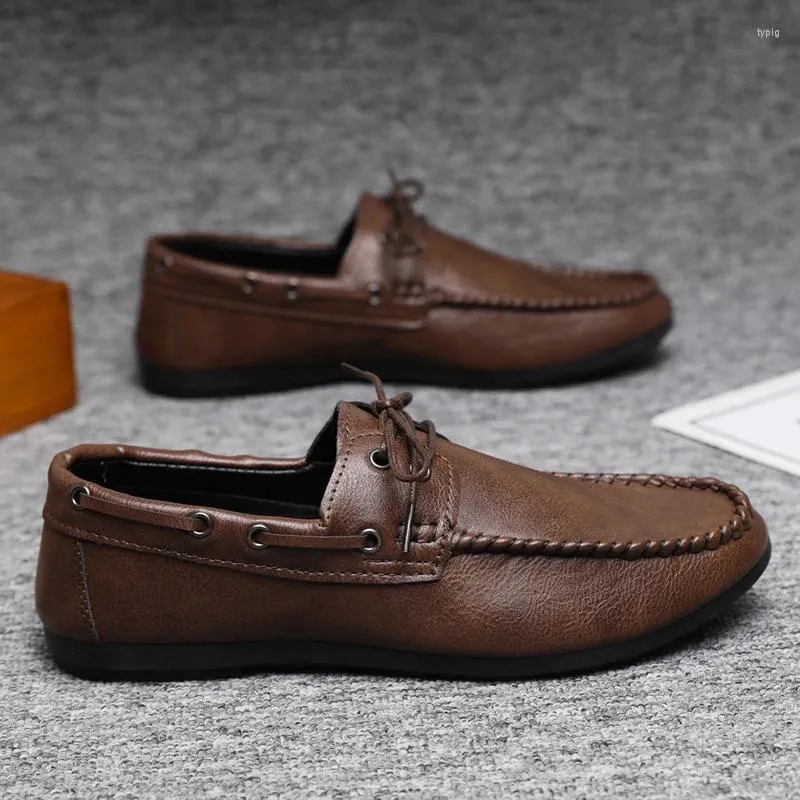 Casual Shoes 2024 Breathable Business Men Leather Summer Slip On Loafers Shoe Black Flats Driving Moccasins