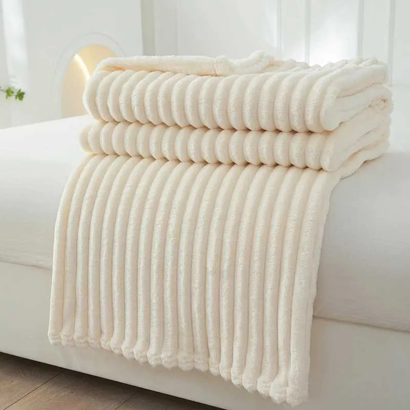 Decken mit weit gestreiften festen Decke Flanell Fleece weicher Erwachsener Bettdecke Winter warmer Stich flauschiger Bett Leinenbetten für Sofa Schlafzimmer