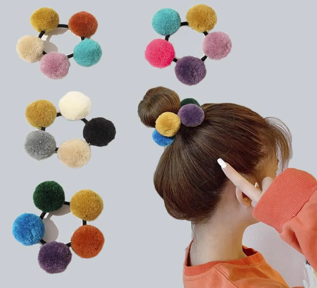 Girl winter Colorful fur Pompom Hair Rubber Bands Elastic Scrunchies Nylon Hair Tie Gum Ponytail Headband Kids Accessories4976972