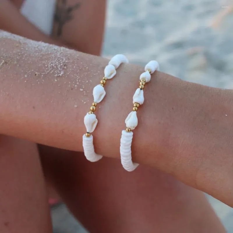 Bracelets de liaison CCGOOD NATURAL Shell Bracelet Conch Boho Bijoux Shelk Forme Summer pour les femmes plaquées Gold 18 K Pulseras Mujer