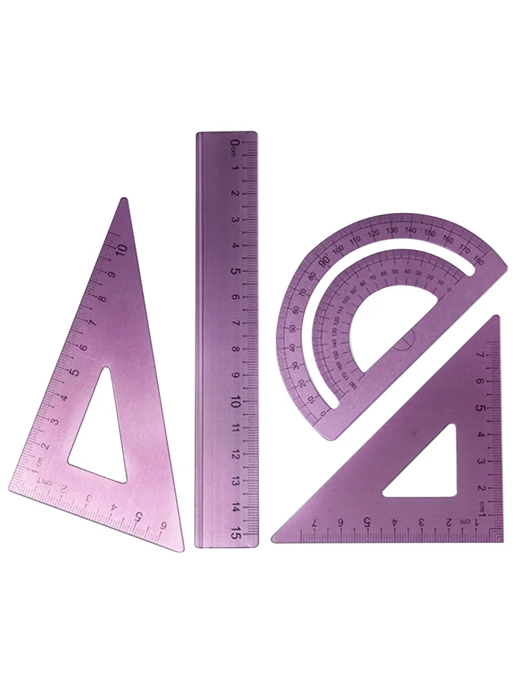 Accod Aluminum Alloy Ruler Set Math Ruler Geometry Tool Set Scale Ruler Math Geometry Tool 4 In One Measuring Ruler For Student Teacher Drawing And Measurement. (Silver