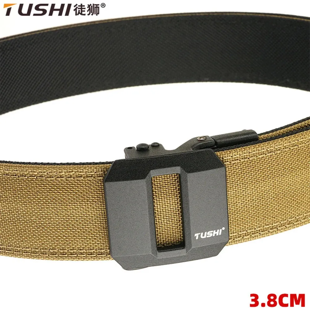 Tushi Hard Tactical Gun Belt for Men Metal Metal Automático Fivela de Nylon Cinturão Militar Celinha Casual Curdura IPSC Male 240322