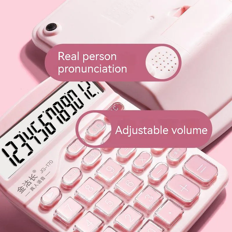 wholesale Cute Girl Heart With Voice Calculator Office Supplies 12 Digits Electronic Dual Power Calculator Accounting Special Computer