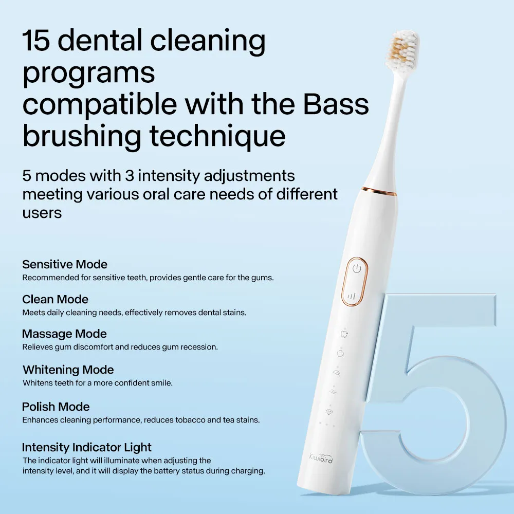 Kiwibird Sonic Electric Tooth Brush 42000 Tid/min Ultrasonic Electronic 6 Mode IPX8 Vattentät laddningsbar 1 års garanti Whitening Oral för känsliga tänder