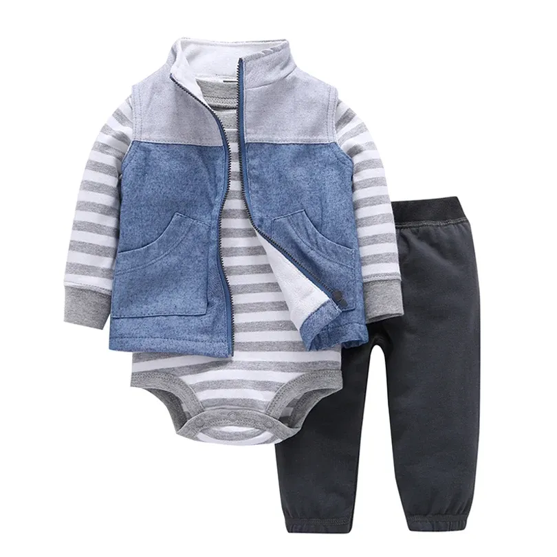 newborn Baby boy girl Clothing Long Sleeve stripe bodysuit pant coat Spring Autumn outfit infant suit unisex new born costume