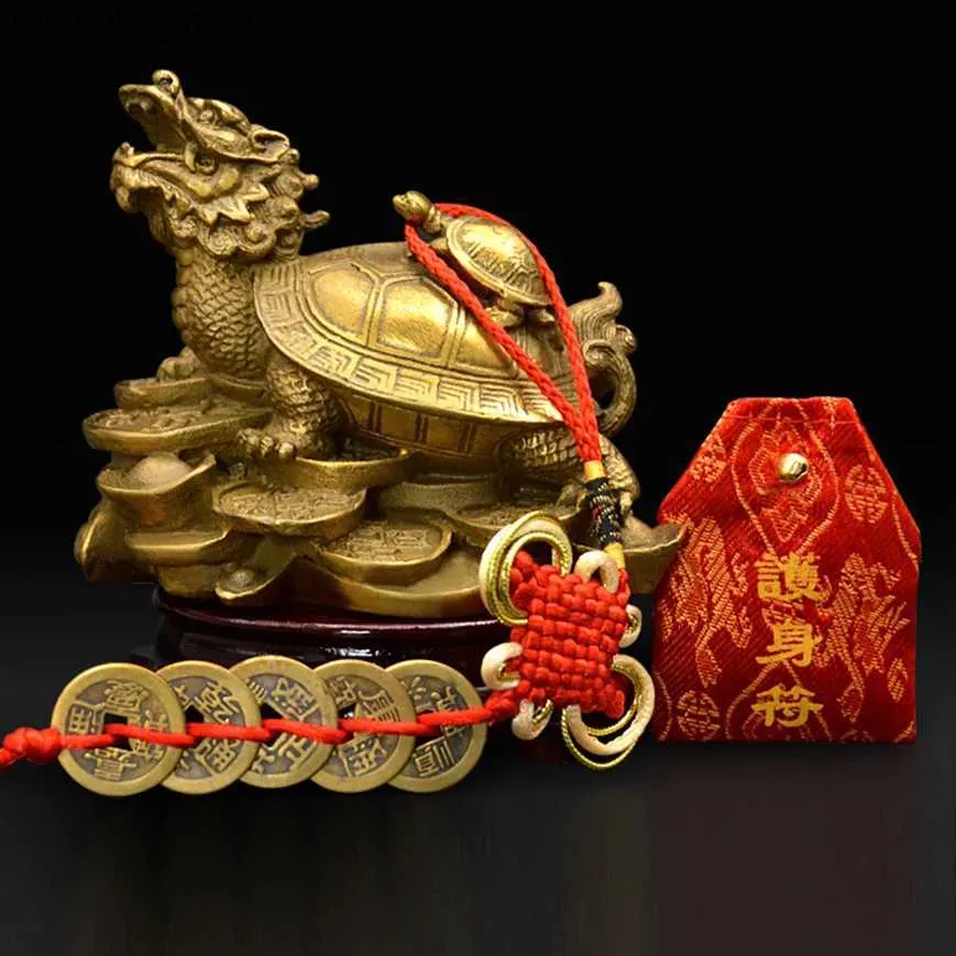 Arts and Crafts China fenshui brass draon turtle Tortoise wealth lucky statue Metal crafts Home decorations ift metal handicraft L49