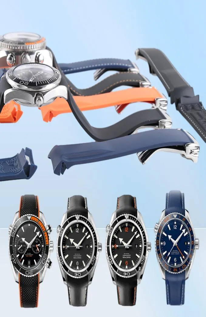 20 mm 22 mm horlogebandbanden Oranje zwart blauw waterdichte siliconenrubber horlogebanden Bracelet Clasp gesp voor Omega Planet Ocean T2517479