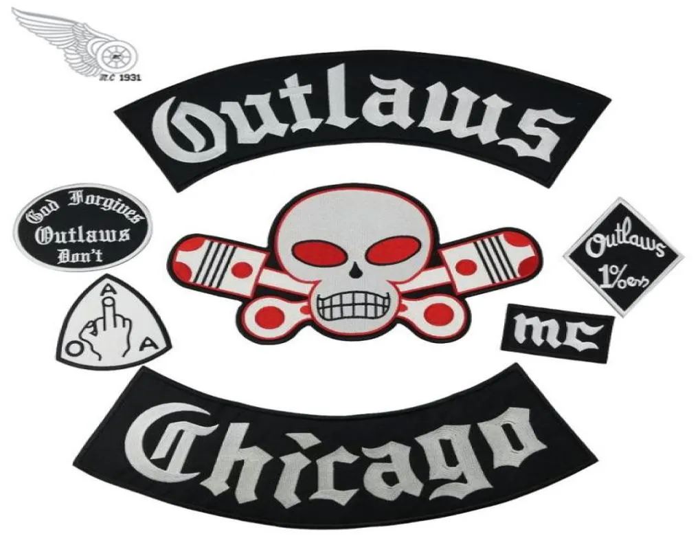 Populära Outlaw Chicago Brodery Patches for Clothing Cool Full Back Rider Design Iron On Jacket Vest80782525146875