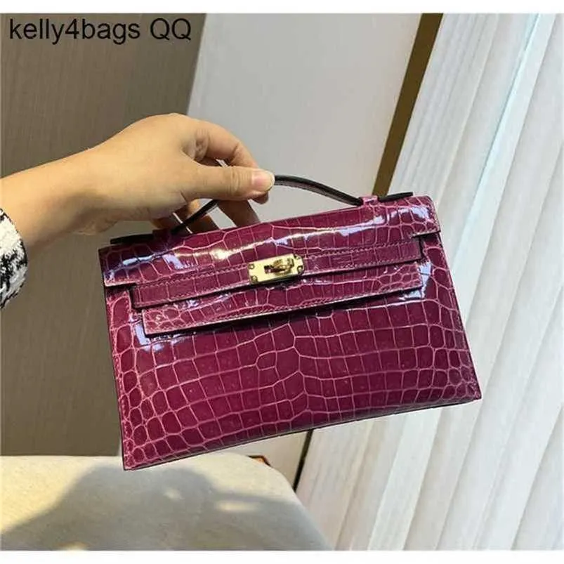 Designer Handtasche Krokodil -Leder 7A -Qualität Echtes Handsbeutel Purple Niloticus Clutch Rose Criquetqaaqx genäht