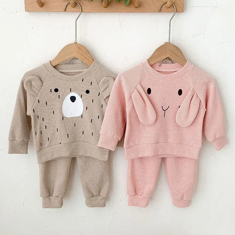 Trousers Korean Style Infant Baby Girls Clothing Suit Long Sleeve Cotton Cartoon Printed Tshirt+Pants Autumn Spring Children Clothes Set