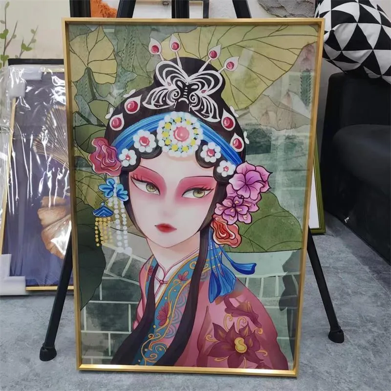 Modern Home Decoration Chinese Opera Character Hanging Painting Crystal Porcelain Wall Art Custom Decorative Painting